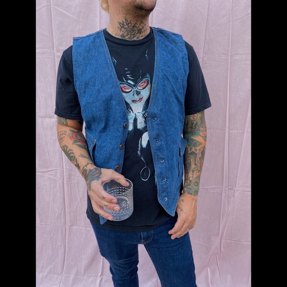 Sold • Lee 1970s Vintage Denim Jean Vest 42R M Medium - Picture 2 of 5